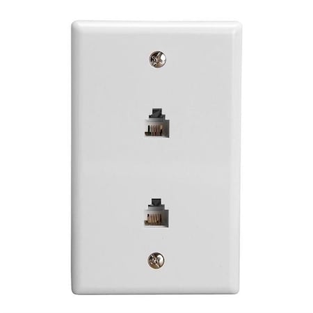 Cmple 6P4C Double White Wall Plate Jacks 463-N